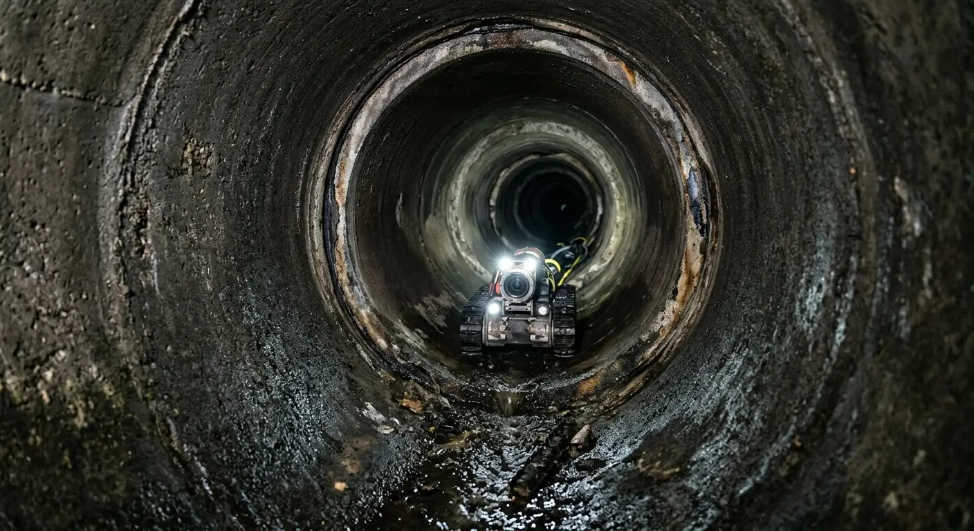 Robotic sewer camera inspecting pipe interior for Sewer Line Cleaning in Jaffrey